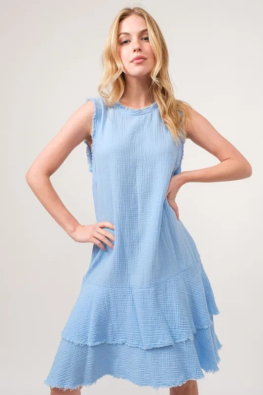 And The Why Washed Fringe Detail Tiered Dress - Farnelli