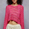 POL Cropped Hooded Knit Top with Full Sleeves - HOT PINK