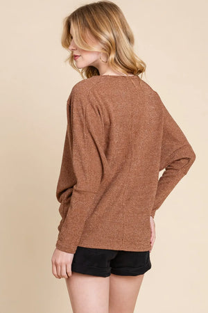 BOMBOM Drop Shoulder Long Sleeve Knit Top - Farnelli