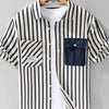 Men's Plus Size Striped Button Up Short Sleeve Shirt - Blue