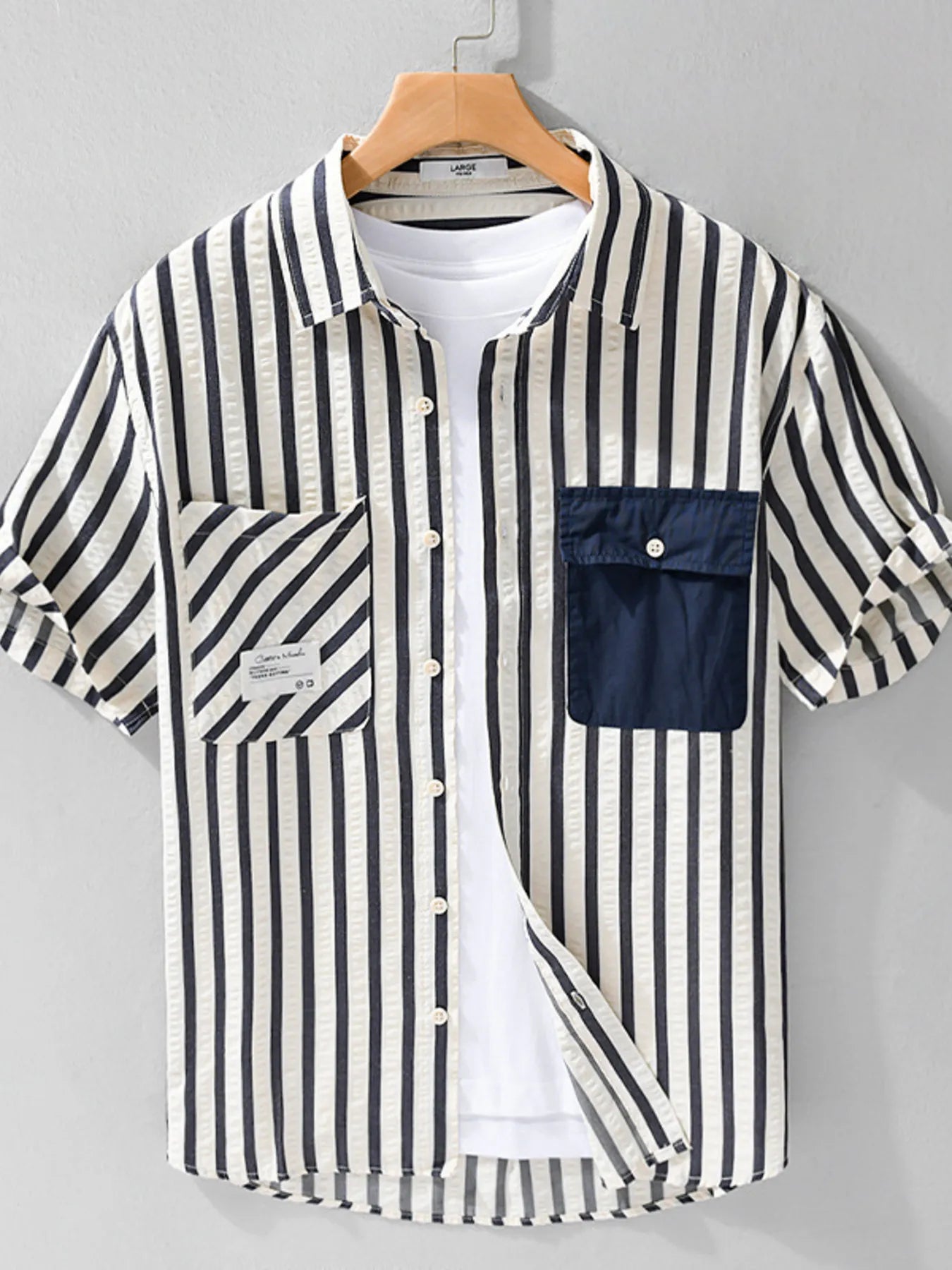 Men's Plus Size Striped Button Up Short Sleeve Shirt - Farnelli