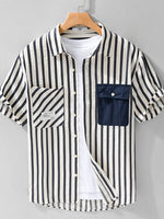 Men's Plus Size Striped Button Up Short Sleeve Shirt - Farnelli
