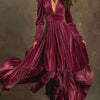 Ruffled Hem Long Sleeve Dress - Cerise