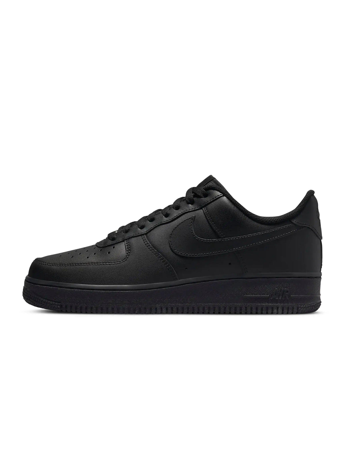 Nike Men's Air Force 1 '07 Triple Black sneakers, side view of men's footwear