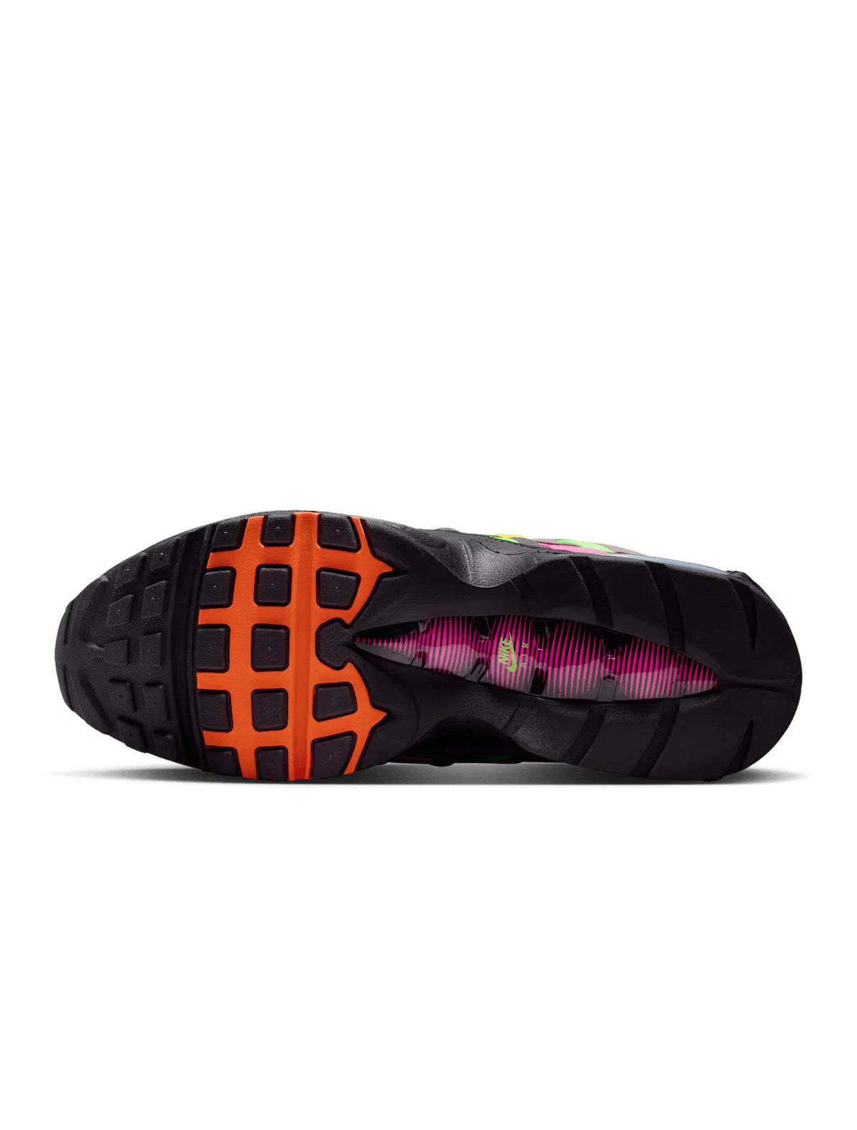 Nike men’s Air Max 95 Big Bubble woven sneakers in multicolor with hyper pink and green accents