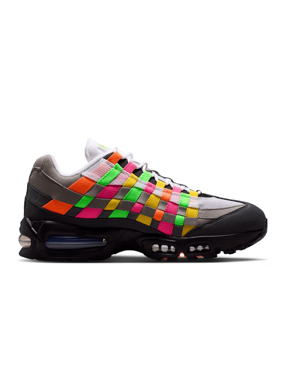 Nike men's Air Max 95 Big Bubble woven sneakers in multicolor with Hyper Pink and Green Strike accents