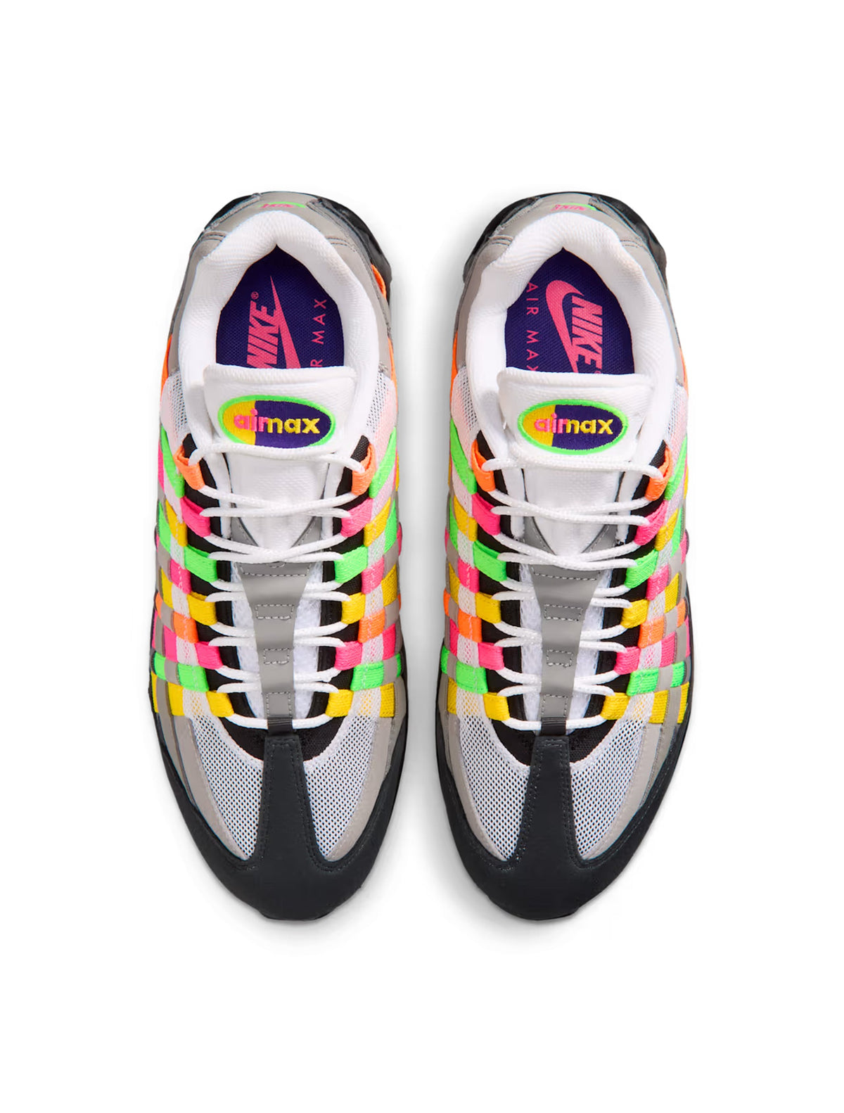 Nike men's Air Max 95 Big Bubble Woven sneakers in multicolor with Hyper Pink and Green Strike accents
