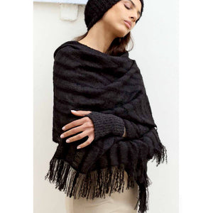 Black Plush Knit Alpaca Scarf