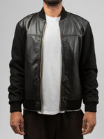 Andre men's varsity leather jacket by Whet Blu NYC, front view