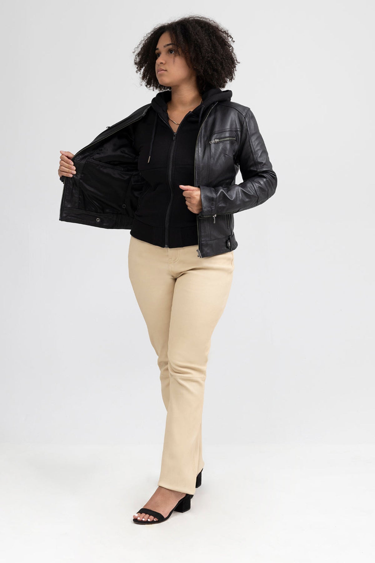 Whet Blu NYC April women's lambskin fashion leather jacket, open front view