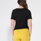 Gracia Fashion Women's Asymmetrical neck ruched detail solid top