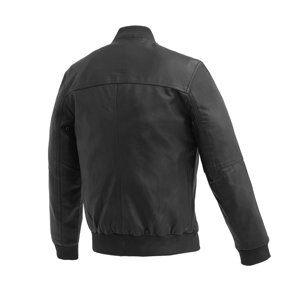 Whet Blu NYC men's aviator bomber leather jacket, back view in black