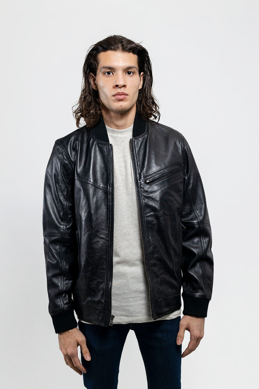 Whet Blu NYC Aviator men's bomber leather jacket in a stylish view