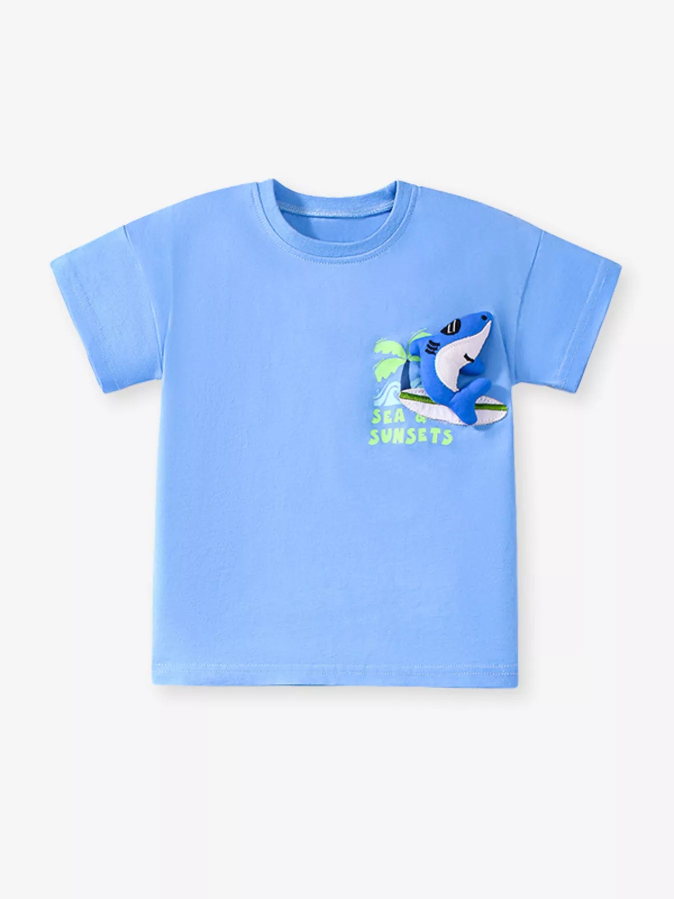 Children's Shark Graphic Round Neck T-Shirt - Farnelli