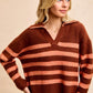 BiBi Striped Sweater Top with Collar Stitched Details - Farnelli