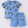 Children's Cartoon ATV Print Tee and Shorts Set - Sky Blue