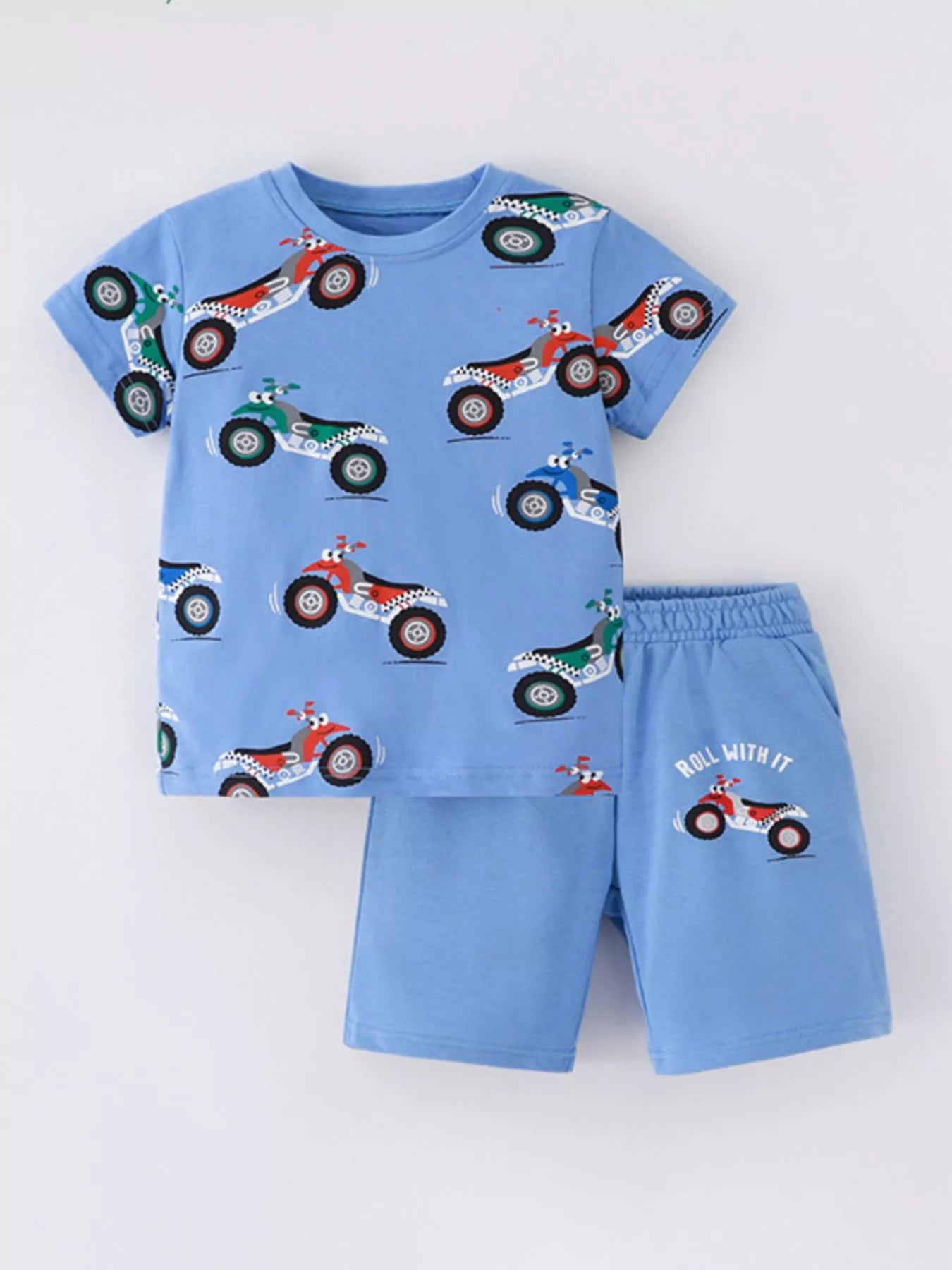 Children's Cartoon ATV Print Tee and Shorts Set - Farnelli