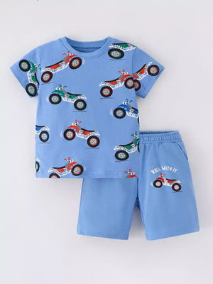 Children's Cartoon ATV Print Tee and Shorts Set - Farnelli