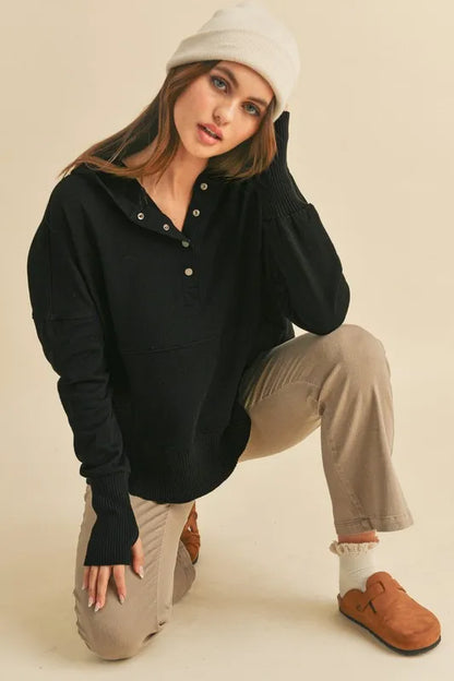 Aemi + Co Half Snap Dropped Shoulder Hoodie - Farnelli