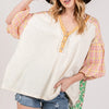 SAGE + FIG Color Block Bubble Sleeve Top - Ivory