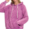 Zenana Acid Wash Fleece Hoodie with Kangaroo Pocket - LT PLUM