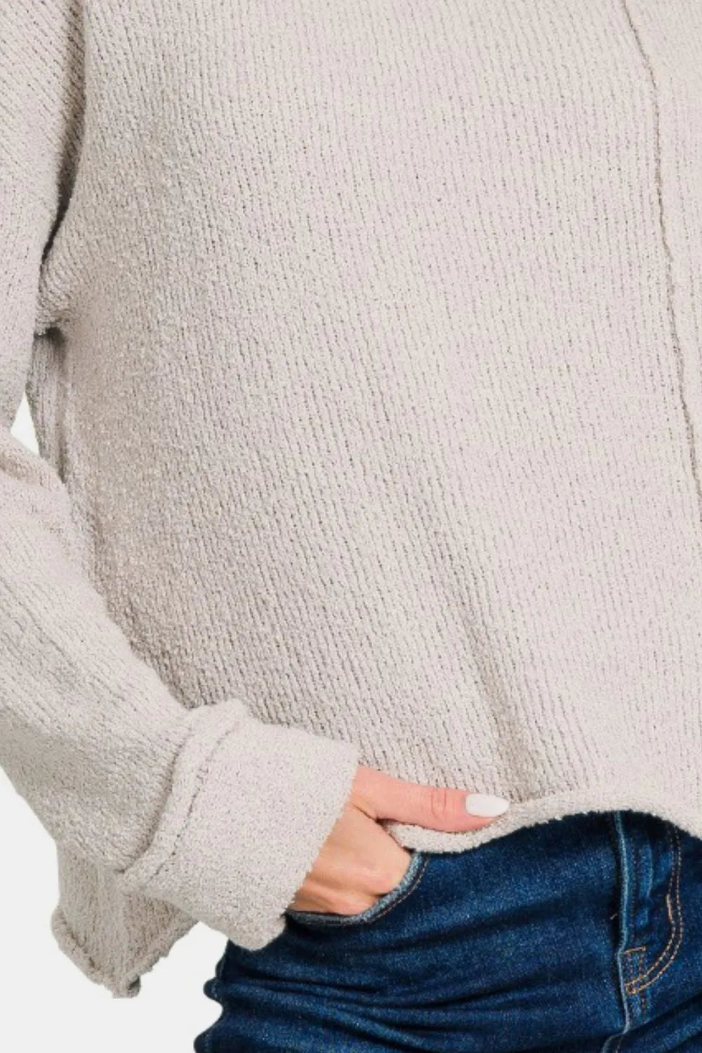 Zenana Asymmetric Hem Drop Shoulder Sweater - Farnelli