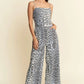 Davi & Dani Leopard Spaghetti Straps Wide Leg Jumpsuit - Farnelli