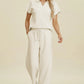 Double Take Full Size Collared Neck Short Sleeve Top and Pants Set - Farnelli