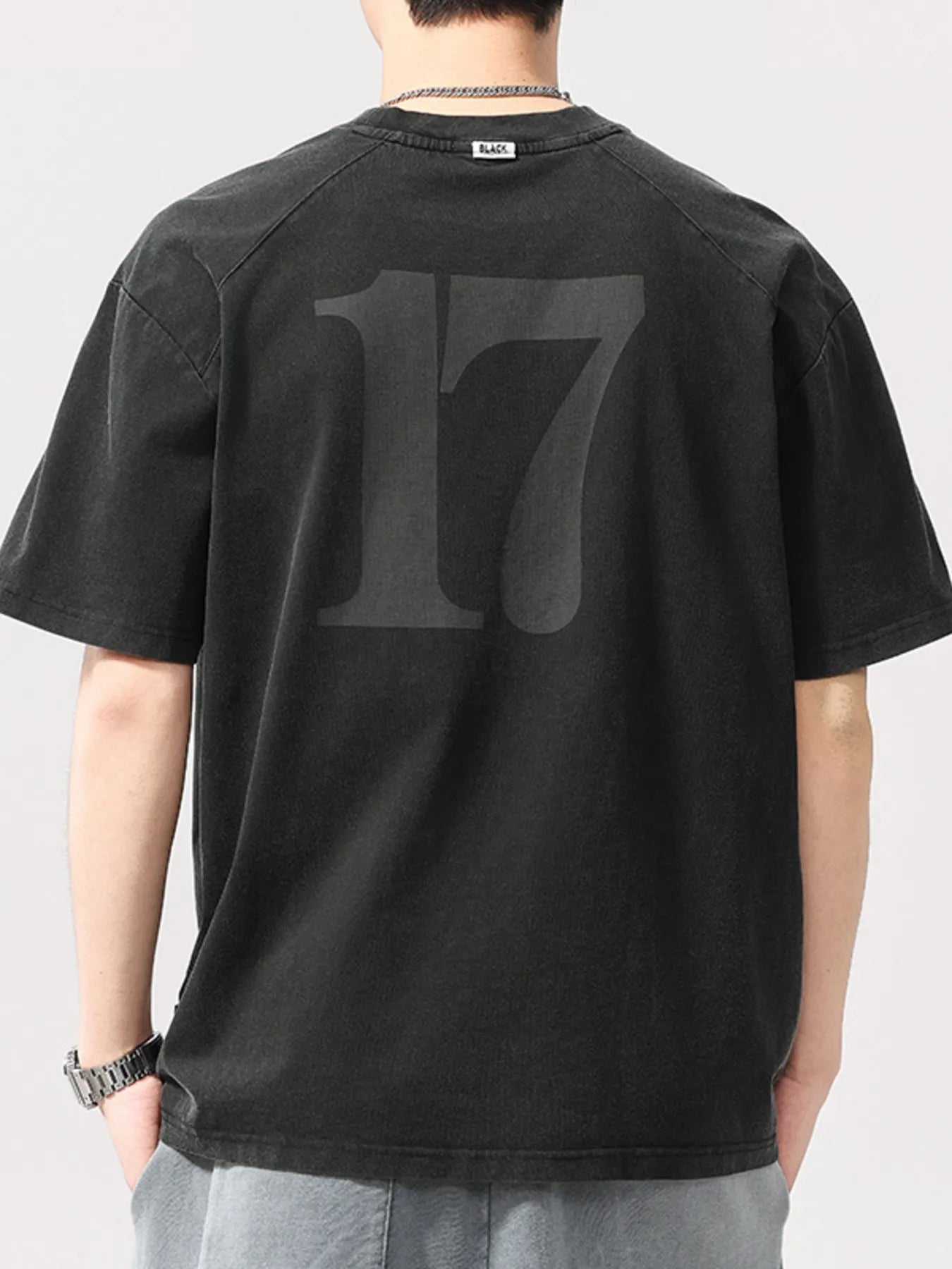 Men's Plus Size Vintage Washed Number 17 Oversized T-Shirt - Farnelli