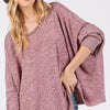 SAGE + FIG Round Neck Batwing Sleeve Oversize Top - Mulberry