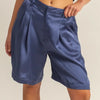 HYFVE High-Waist Pleated Satin Shorts - Dusty Blue