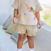 Children's Unicorn Top and Ruffle Trim Shorts Set - Tan