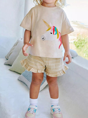 Children's Unicorn Top and Ruffle Trim Shorts Set - Farnelli
