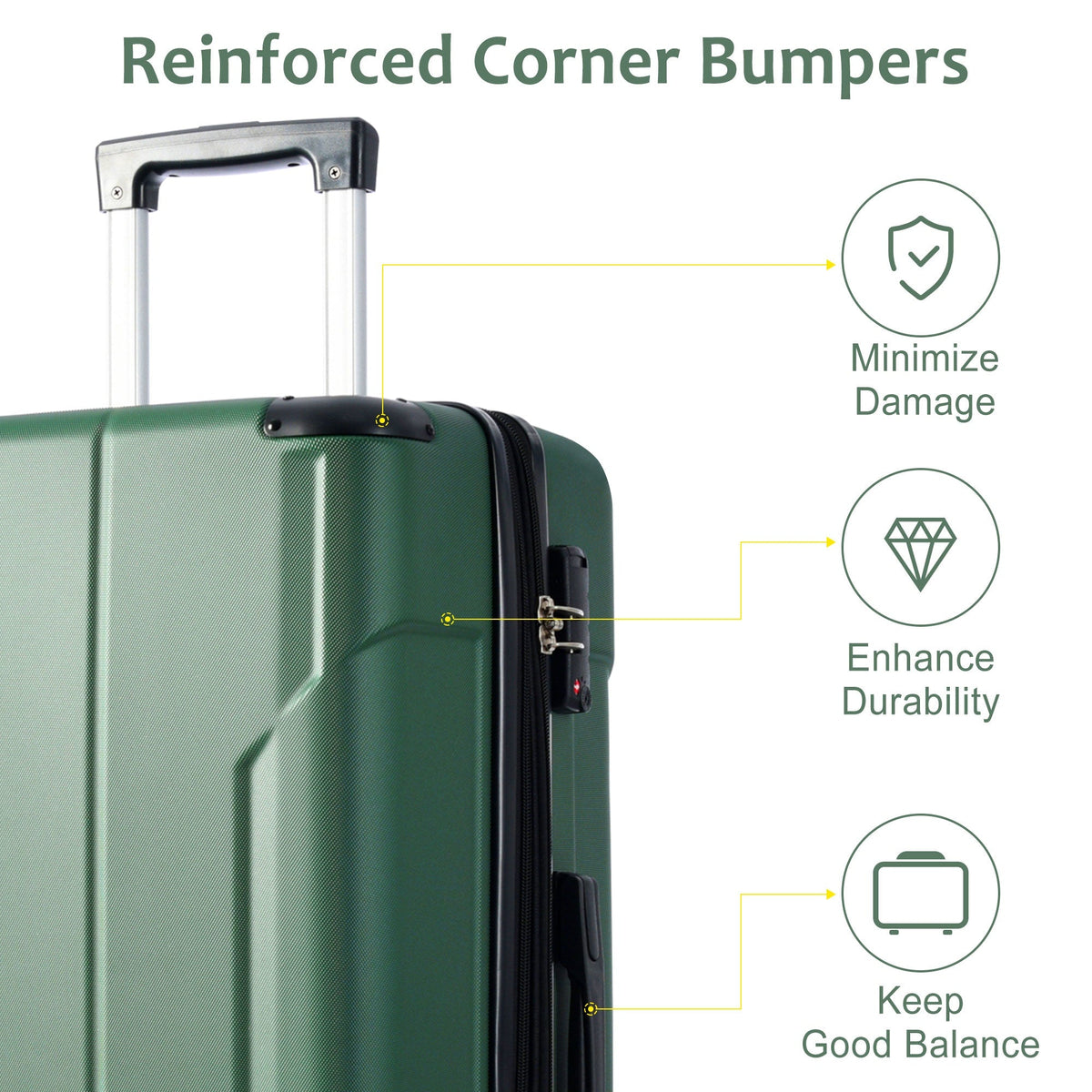 HouseOfZazla green lightweight ABS hardshell luggage with easy-glide wheels