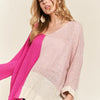 ADORA Side Slit Color Block Long Sleeve Sweater - Hot Pink