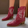 Western Cowboy Boots with Embroidered Design - Red
