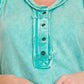 Zenana Washed Half-Button Raw Edge Sleeveless Henley Top - Farnelli
