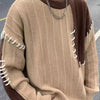 Men's Color Block Round Neck Sweater - Khaki