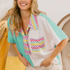 BiBi Color Block Knit with Multi Checker Contrast Top - MINT