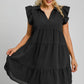 Umgee Full Size Johnny Collar Ruffle Cap Sleeve Tiered Dress Plus Size - Farnelli