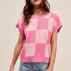 SO ME Check Plaid Casual Sweater Top - BLUSH/PINK