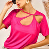 BiBi Cutout Asymmetrical Neck Short Sleeve T-Shirt - Fuchsia