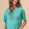 BiBi Jersey Knit Top with Criss Cross Front Neck Detail - MINT