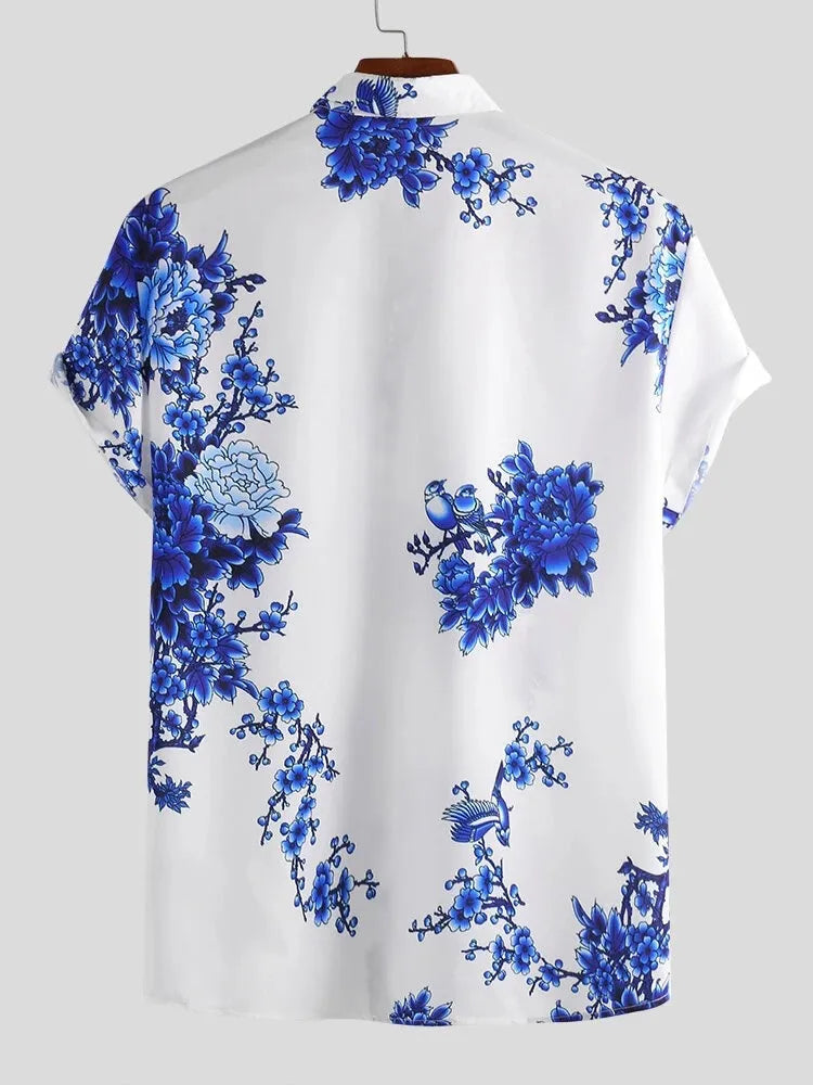 Men's Full Size Printed Short Sleeve Casual Shirt Plus Size - Farnelli
