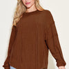 Basic Bae Full Size Ribbed Round Neck Long Sleeve T-Shirt - Dark Brown