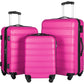 HouseOfZazla 3-piece hardside spinner luggage set in blue, purple, pink, and beige with TSA locks