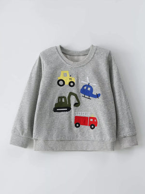 Children's Cartoon Vehicle Graphic Crew Neck Sweatshirt - Farnelli