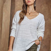 ADORA High-Low Side Slit V-Neck Sweater - White