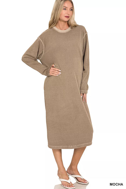 Zenana Soft Fleece Pigment Dye Sweatshirts Dress - Farnelli