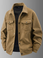 Men's Plus Size Corduroy Button-Up Jacket with Chest Pockets - Farnelli
